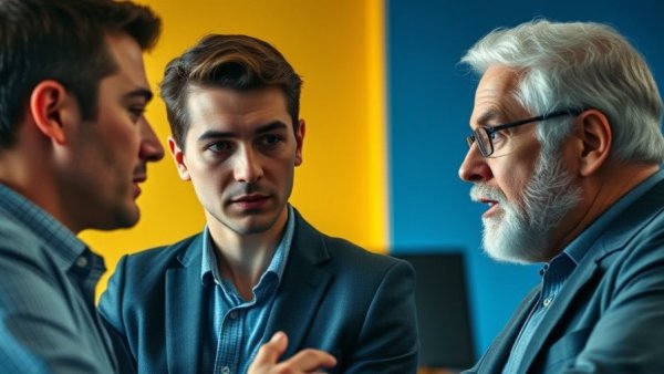 Generational conflict in the workplace, colleagues in heated discussion.