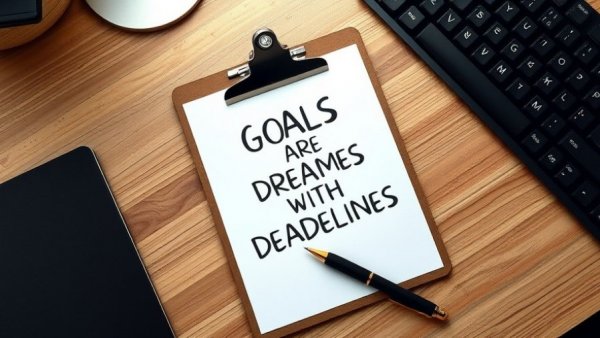 Motivational quote on clipboard next to keyboard and pen, ChatGPT prompts for creative output.