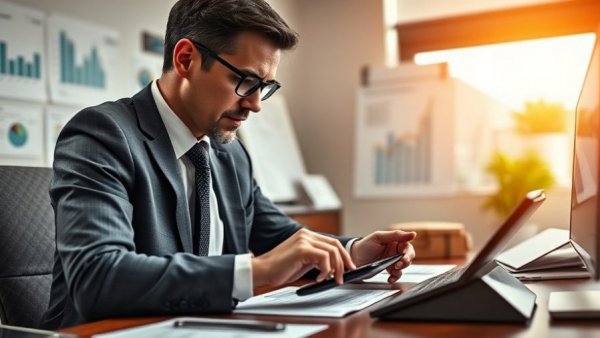 Professional using calculator in office with charts, Supreme Court Tariff Ruling.