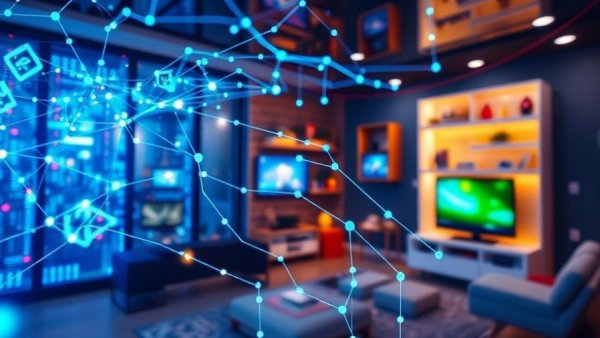 Illustration of smart home network showing remote monitoring of aging parents.