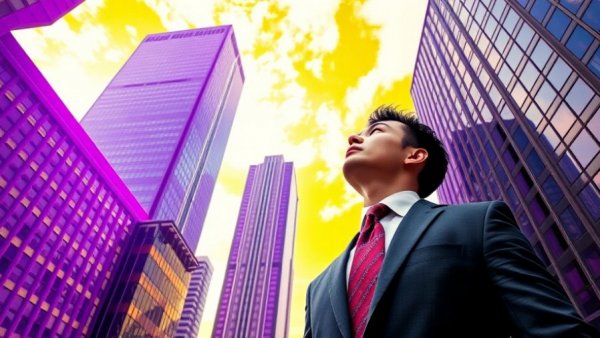 Businessman in cityscape representing reputation marketing.