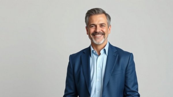 Agile Leadership spotlight: Confident man in blue blazer smiling.