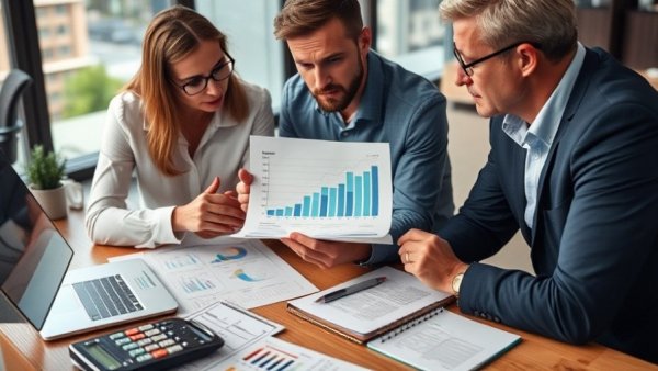 Professionals analyze financial data showing small business confidence decline.