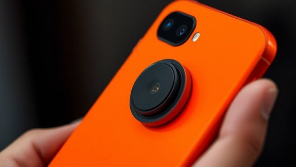 Close-up of vibrant orange smartphone showcasing sleek design.