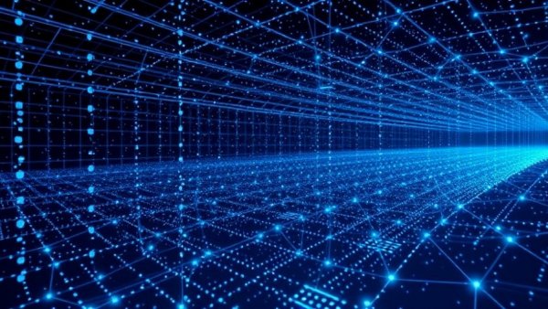 Futuristic digital matrix depicts AI-Assisted Coding concept.