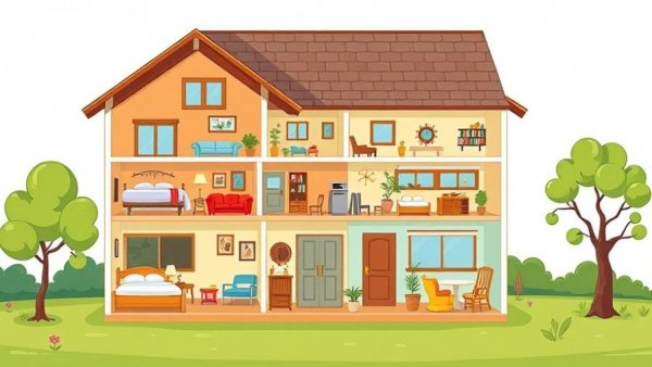 Cartoon house illustration showcasing aging in place design features.