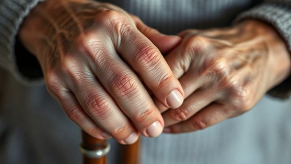 Close-up of elderly hands on a cane, symbolizing successful aging.