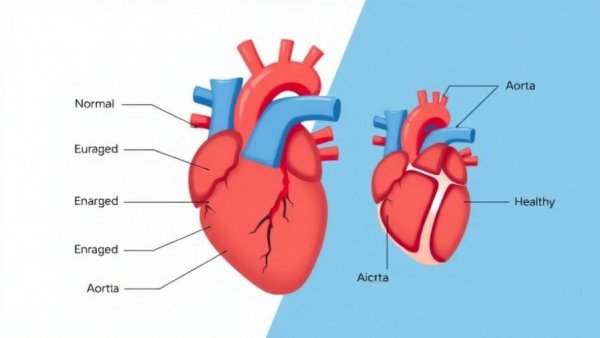 Heart Failure in Aging infographic comparing normal and enlarged heart.