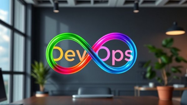 DevOps infinity loop illustrating continuous processes in modern office.
