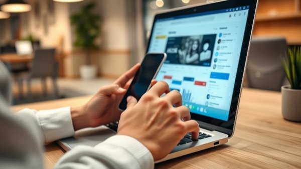 Digital interaction on laptop and smartphone in an office, Reputation Marketing.