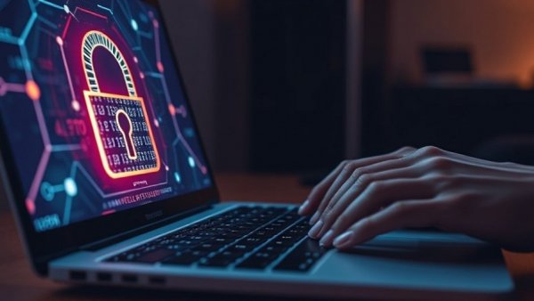 Digital lock with network hologram over laptop keyboard for malware-signing-as-a-service.