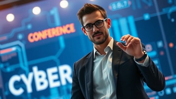 Cybersecurity leadership advancement promotional banner with businessman.