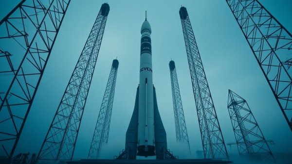 Blue Origin New Glenn rocket on launch pad.