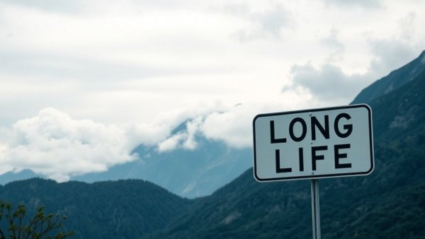 Road sign with 'LONG LIFE' against mountain backdrop, Aging In Place.