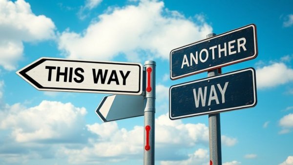 Symbolic road signs indicating choices, relevant to end-of-life care.
