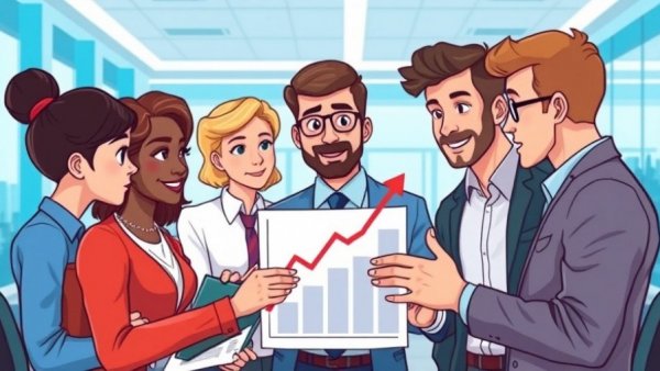 Business professionals discussing proven business growth strategies in cartoon style.
