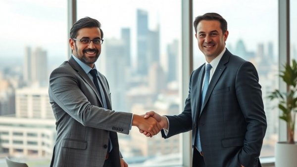 Professional businessmen sealing deal, symbolizing M&A trends for 2026.