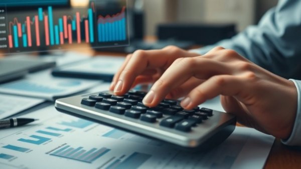 Hand using calculator with financial graphs, small business pricing strategies