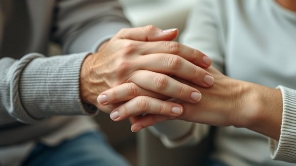 Caring gesture between caregiver and elderly, support and compassion.