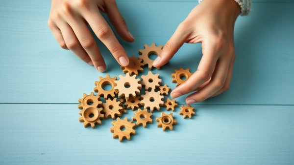 Hands arranging wooden gears symbolizing Effective Strategic Planning for Business Growth.