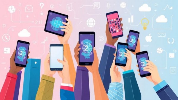 Diverse hands holding smart devices, symbolizing technology integration.