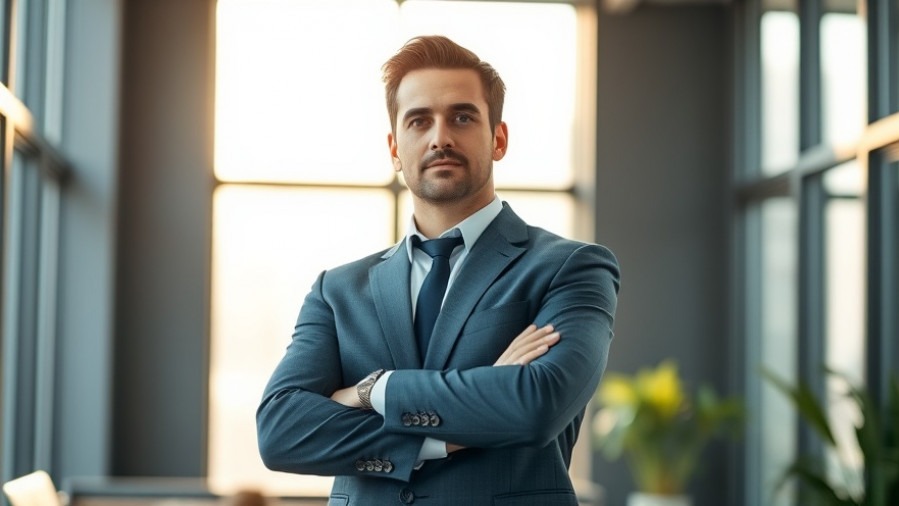 Thoughtful property manager in business attire, modern office with soft morning light.