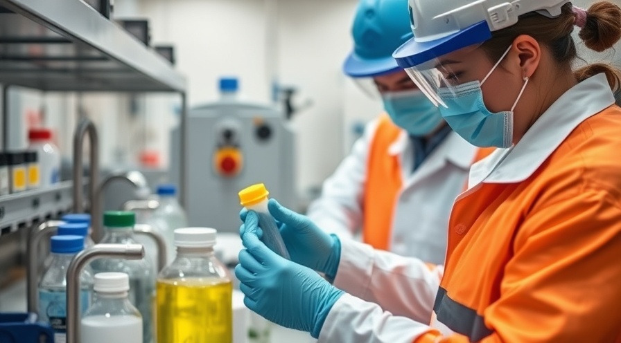 Scientific inspectors conduct wastewater sampling in a lab for compliance testing.