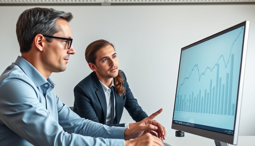 Business professionals analyzing digital chart for AI adoption strategies.