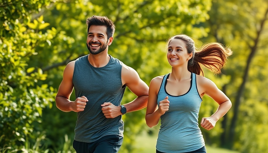 Fit young people jogging outdoors, enjoying wellness products.