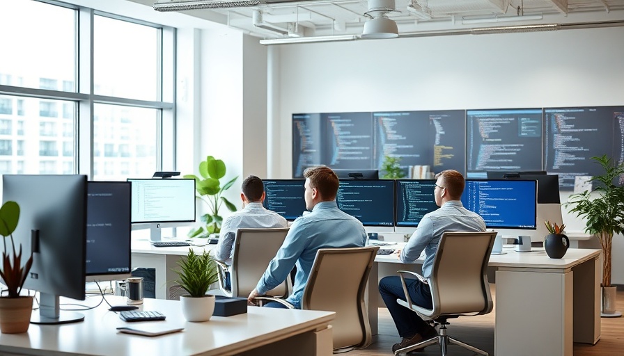 Professional developers collaborating in a modern office, enhancing productivity.