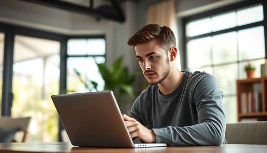 Man using Mac project management software in modern home office.