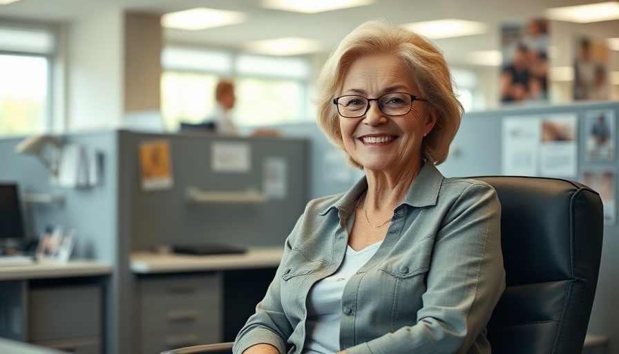 Smiling woman at work in office, Disability Employment context.