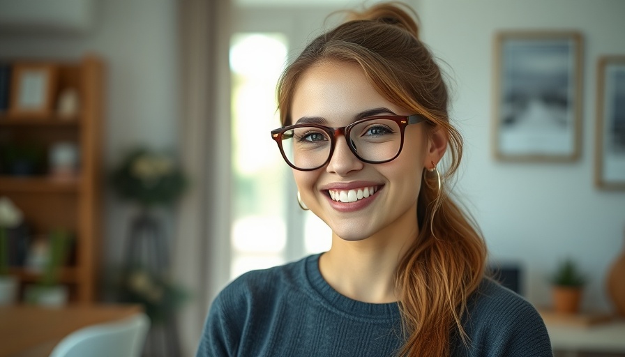 Smiling woman indoors with glasses, winter illness prevention.