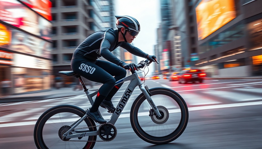 Futuristic cyclist racing through cityscape, Kristen Faulkner