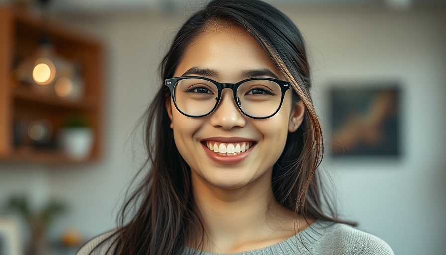 Confident smiling woman with glasses, employee management theme