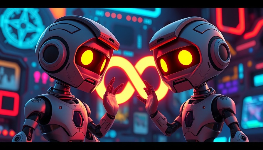 Futuristic robots exploring AI Coding Strategy in neon digital space.