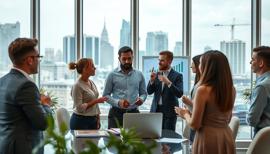 Professionals in office collaborating on business strategy focus.