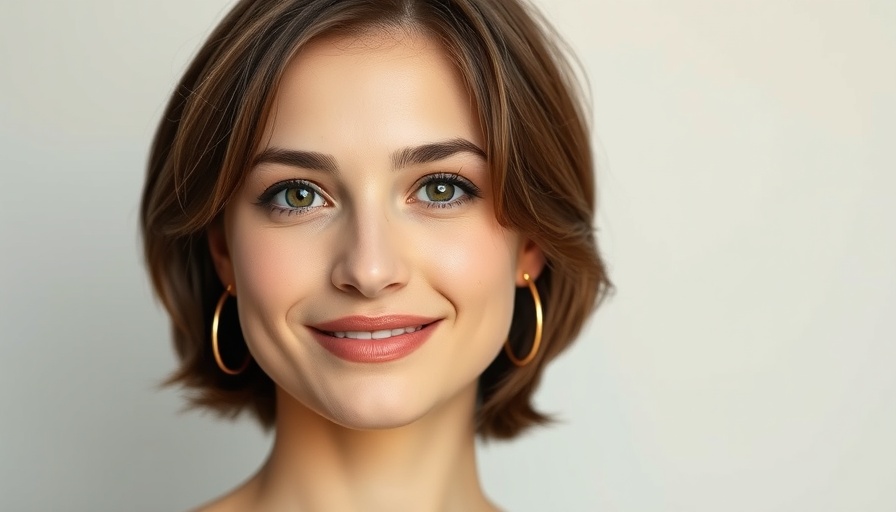 Portrait of a young woman with short brown hair and gold earrings