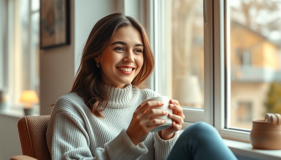 Young woman enjoying morning coffee, relaxed morning habits.