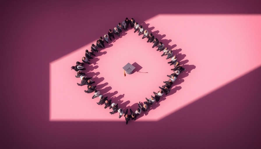 Aerial view of people forming a graduation cap for college enrollment concept.