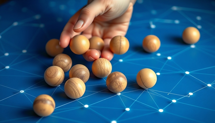 Startup Networking concept with wooden spheres on blue surface.