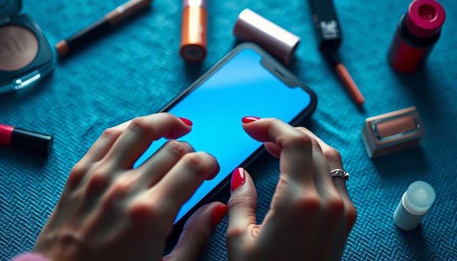 Full-time influencer capturing makeup tutorial on phone screen.