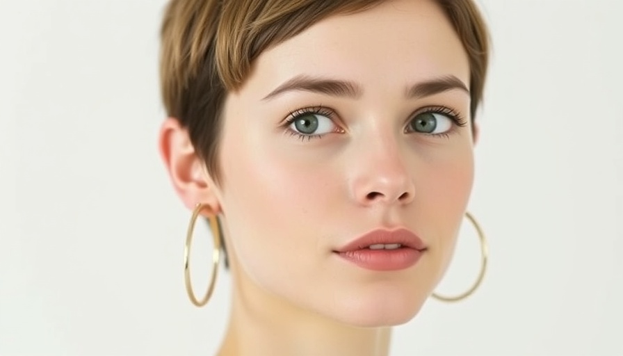 Young woman with short hair and gold earrings portrait, Trump tariffs.