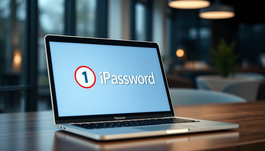 1Password logo on a laptop screen, emphasizing security.