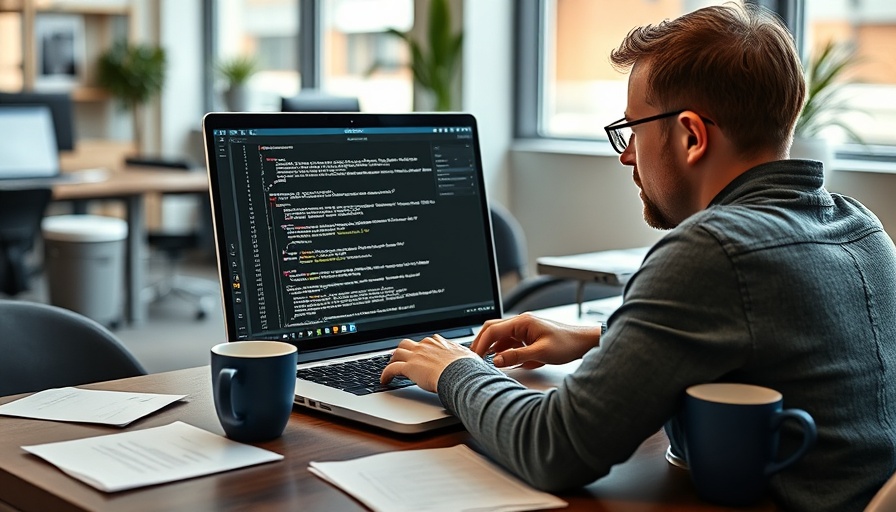 Person engaging with Bitbucket Cloud changes on laptop in office setting.