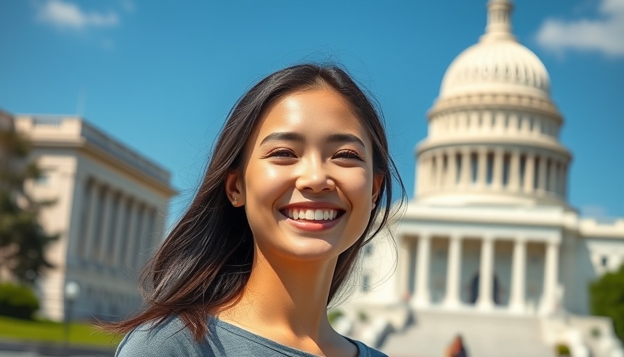 Smiling young woman with Capitol background showcasing neurodiversity.