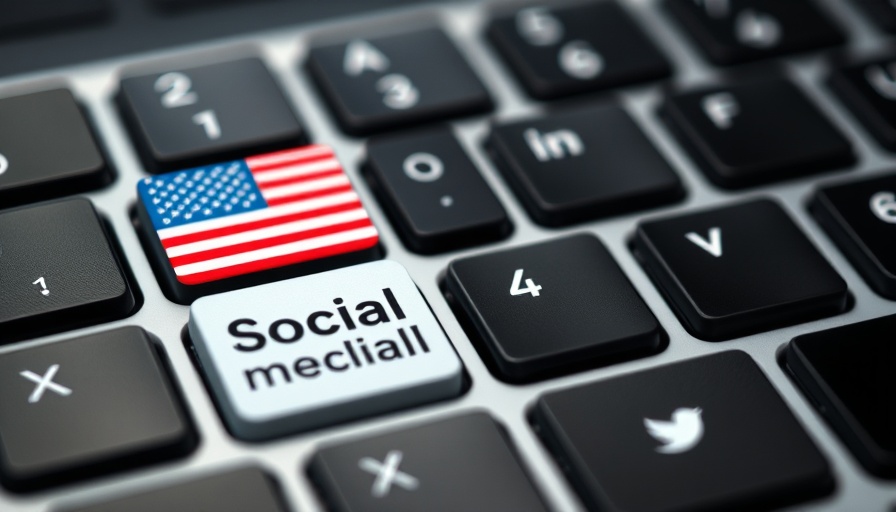 Keyboard keys with American flag and social media label.