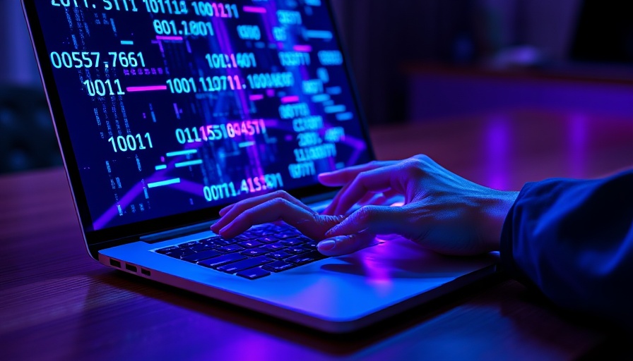 Futuristic hands typing on laptop with digital display for Test Data Services