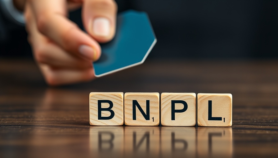 Hand with credit card and BNPL blocks, Buy Now Pay Later concept.