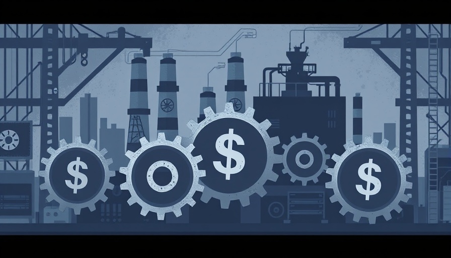 Impact of tariffs on manufacturing: conceptual illustration with gears and dollar symbols.